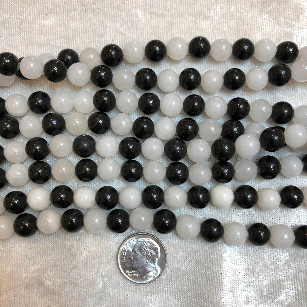 Small Black Jasper Snow Onyx Round Beads